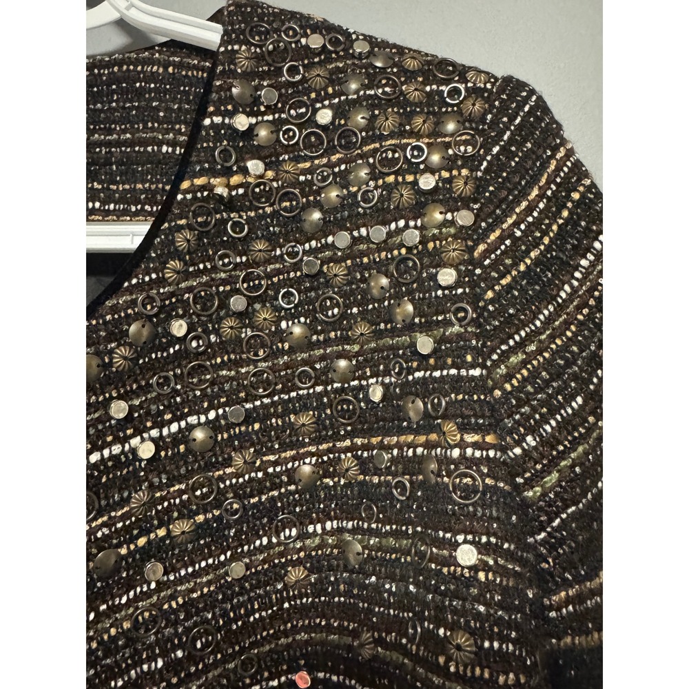 PLEIONE Embellished Tweed Cropped Jacket Women's S Sparkle Sequins Blazer - Picture 6 of 11